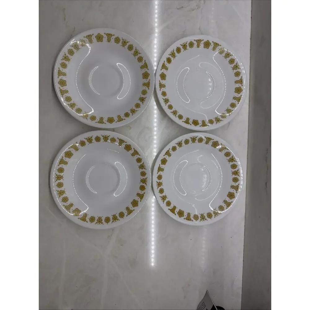 Vintage Set of 4 Corelle Butterfly Gold Hook Handle Coffee Tea Cups /Saucers